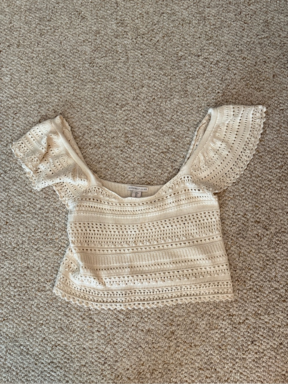 Cream Cropped Crochet Top